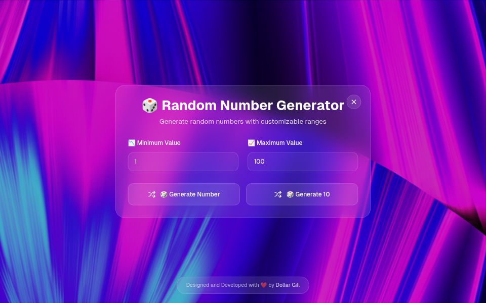 Random Number Generator - Frosted Glass UI